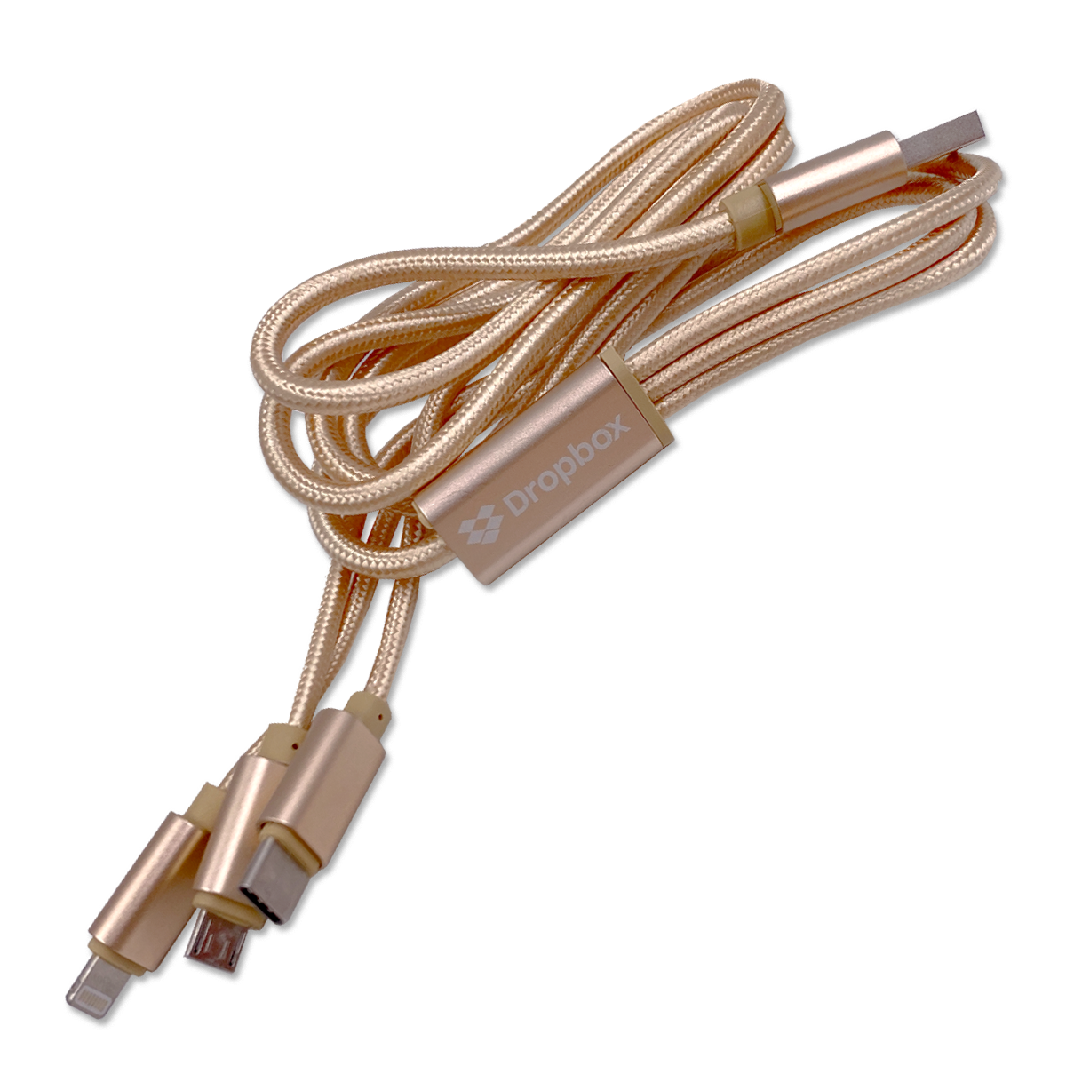 USB Charging Cable w/lightning, Android and the newer Type C tip, GOLD